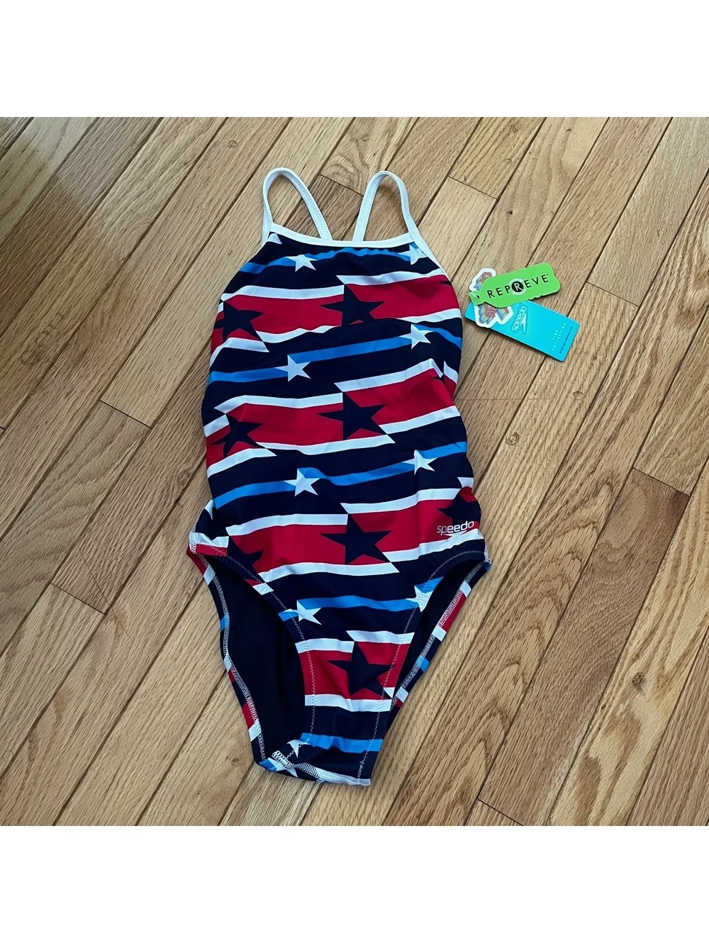 Speedo Endurance Classic Fit Kids Swimsuit Size 24 Red White Blue